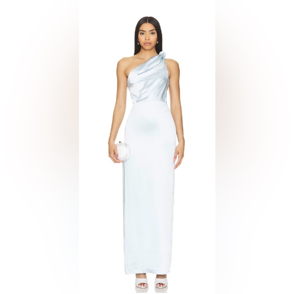 Lovers + Friends Dresses & Skirts - Baby Blue satin one shoulder open back long gown S wedding guest gala formal